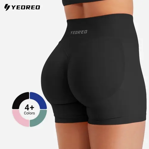 YEOREO Vision Women's High Compression Waist Hidden Gym Fit Active Invisible Scrunch Seamless Sports Shorts - Ribbed Waistband, Nylon Blend, Elastic, Form-Fitting, Tummy Control, Butt Lifting for Gym, Yoga, High Compression Waist Women's Sports Shorts, Gy