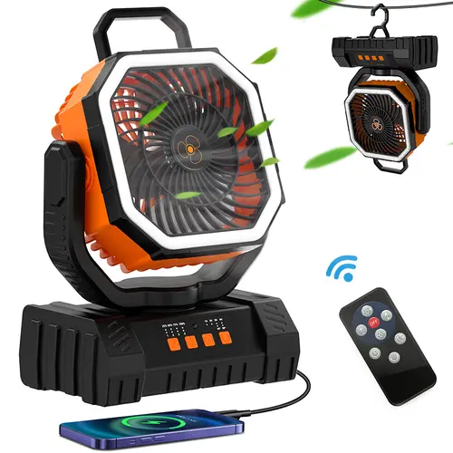20000mAh Wireless Adjustable Speeds Fan - 4-Speed Control, 3-Gear Night Light, Strong Airflow, Lightweight Compact Design, Desk/Camping Use, Rechargeable USB Portable Power Bank Fan