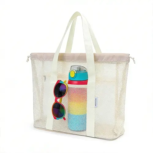 B2prity Women's Chic Mesh Getaway Beach Tote Bag - Breathable, Foldable, Lightweight Nylon Reusable Shopping Bag, Casual Luggage for Vacation Pool Essentials Gift, Reusable Bags, Getaway Beach Bag