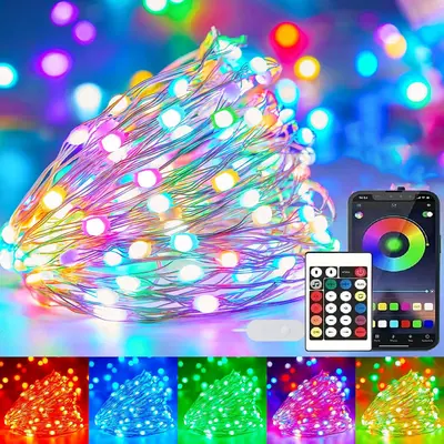 Smart Fairy String Lights with Remote & App Control Color Changing Dynamic Twinkle Lights for Bedroom Christmas Party Wedding IP65 Waterproof Music Sync Modes
