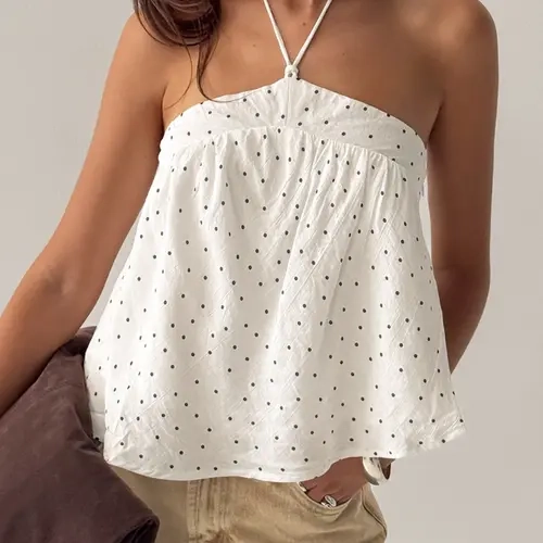 Polka Dot Halter Crop Top Women Sexy Casual Halter Backless Chic Strapless Double Layered Summer Tops