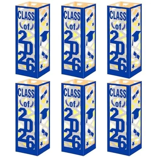 6Pcs Graduation Centerpieces for Class of 2026, 7.8‘’H x 2.8'' W, Graduation Lantern Centerpieces with LED Lights for Graduation Party Table Decor, Graduation Table Centerpieces for Grad Party Ideas Gifts