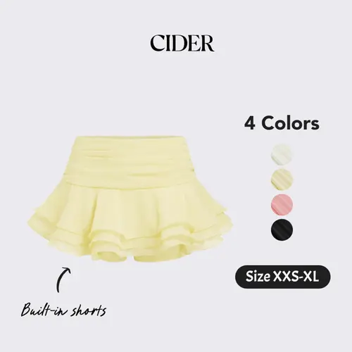 Cider Chiffon Low Rise Ruffle Hem Layered Mini Skort With Built-in Shorts Vacation Womenswear