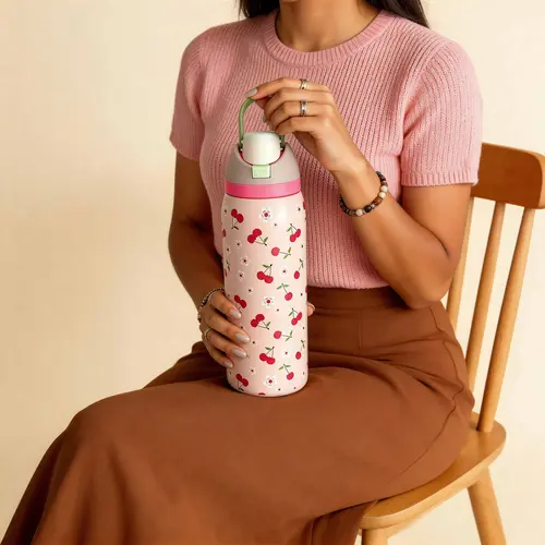 Cherry Blossom Pattern Insulated Stainless Steel Water Bottle, 24oz/32oz/40oz, Dual Layer, Portable for Sports, School, Travel and Gym, Insulated Water Bottles, Perfect as a Gift, Insulated Tumbler, Drinkware #GLOBAL PICKS