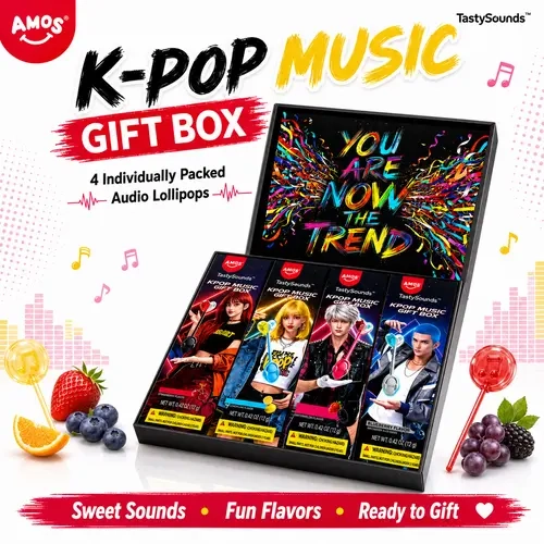 AMOS K-Pop Music Gift BoxTastySounds – Bone Conduction Audio Lollipop Candy, Listen Through Your Mouth, Fun Tech Candy Set with Multiple Flavors, Unique Party Gift