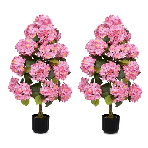 2 Pcs 3ft Artificial Hydrangea Flower Pot, Realistic Silk Hydrangea Flower Tree with Decorative Pebbles and Planter, Suitable for Home, Office, Patio, Porch, Indoor and Outdoor Decoration summerwins