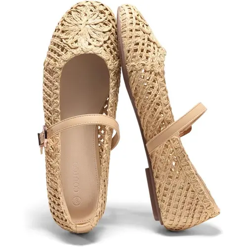 Coutgo Womens Mary Jane Woven Flats Round Toe Ballet Flats Dressy Comfortable Slip On Shoes