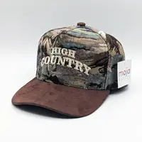 High Country Jacquard Premium Snapback Hat - Adjustable, Embroidered, Casual Outdoor Hat with Bone White Embroidered Lettering, Brown Suede-Rich Detail, 203x152x152 mm