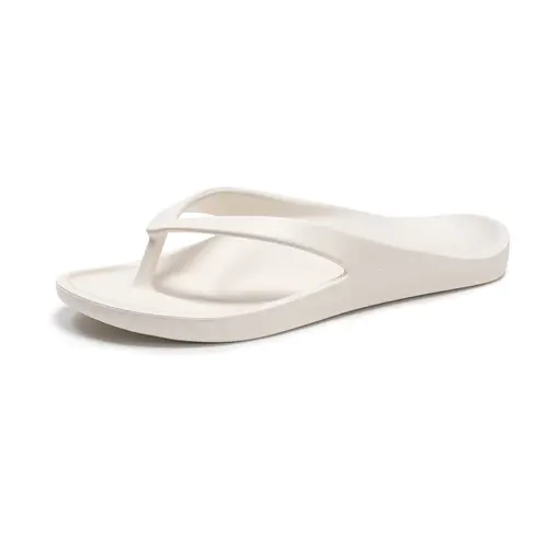 FITORY Unisex EVA Upper Round Toe Slip-On Flip Flops - Arch Support Thong Footwear, Lightweight Cream White Flat Sole No Heel Summer Casual Shoes