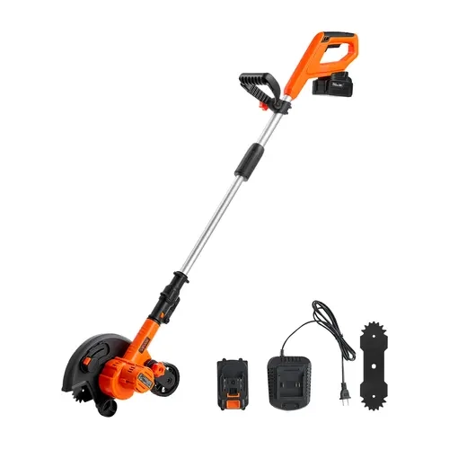 VEVOR Cordless Lawn Edger, 8.8-in High-Carbon Steel Cutting Blade, 3200 RPM Battery-Powered Tool, Dual-Wheel Straight Design, Pivot Handle, 3-Position 1"-1.5" Adjust Blade Depth, 4000 mAh Battery & Charger Included, for Garden, Home 1" Light Touchup Tasks