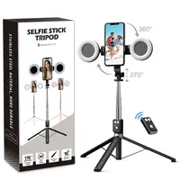 6-in-1 Selfie Tripod Dual Fill Lights Wireless Remote | Portable Adjustable Phone Stand | Apple Selfie Stick Tripod for Travel and Recording Life