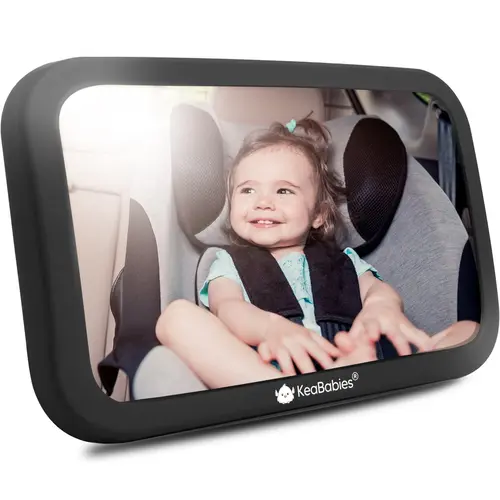 KeaBabies Crystal Non-Toxic 360-Degree Shatterproof Baby Car Seat Mirror - Adjustable Large Backseat Mirror for 0-4 Years Rear-Facing Infants, Easy Install for Removable Headrest Baby Travel Accessory