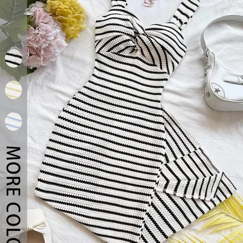 Women's Summer Striped Split Slit Design Backless Sleeveless Long Dress, Beachwear Dress, Casual Beach Sundress, Casual Fashion Cute Style, Perfect for Daily Wear & Special Occasions