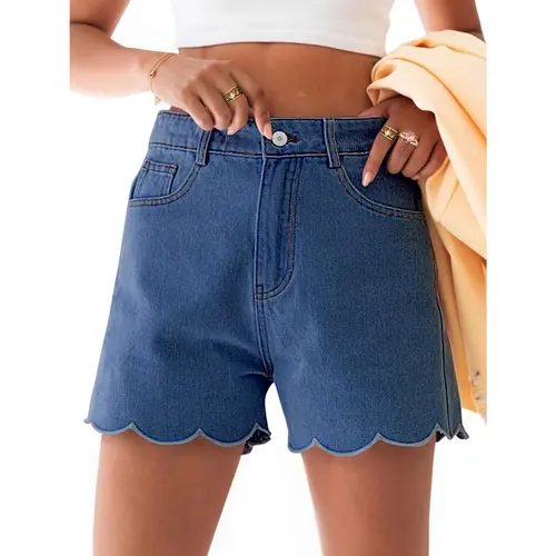 Aoysky Women's High-Waisted Fitted Minimalist Denim Jean Shorts - Summer Straight-Leg Wave Hem Casual Bottoms for Ladies,summerwins,summeroutfits,vacationoutfits,beachoutfits