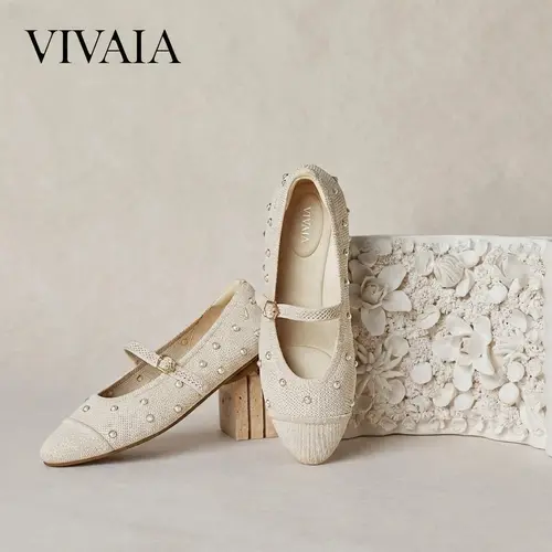 VIVAIA Women’s Almond-Toe Mary Jane Ballet Flats, Comfortable Knit Shoes with Adjustable Strap & Anti-Slip Sole for Work (Tamia Mary Jane) summer outfits,back to school,back to school haul