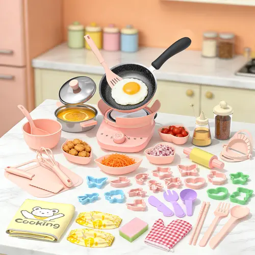 GOTOOFUN 45PCS Kids Real Mini Cooking Set with Mini Stove - Safe Montessori Kitchen Toys with Knife & Tools | Halloween, Thanksgiving & Christmas Gift for Kids Ages 6-12