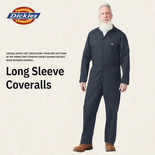 Dickies | Long Sleeve Coveralls,Fade-Resistant,Wrinkle-Resistant,Stain-Resistant,Durable&Breathable,Concealed Waist Snaps,Chest Pockets,Workwear Style
