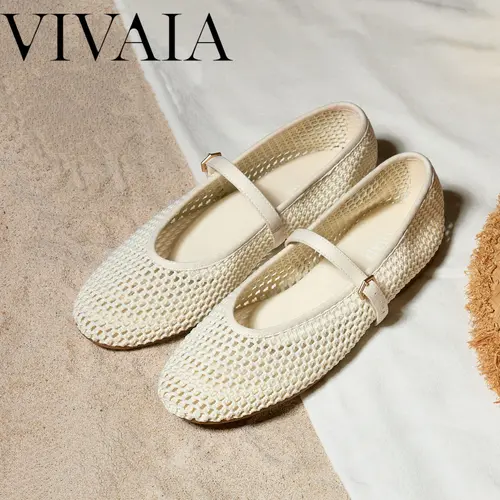 VIVAIA Women’s Almond-Toe Mary Jane Ballet Flats Footwear - Lightweight Knit Shoes with Adjustable Strap, Roomy Toe Box, 1cm Compact Design, Fabric Upper, Suede-like Insole, Recycled Cardboard Element for Fall (Nelly)
