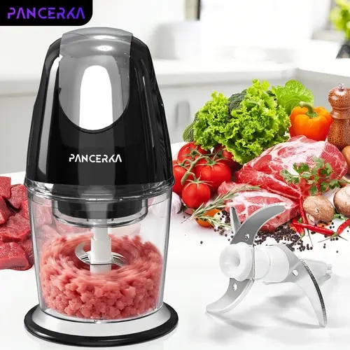 PANCERKA Press-Type Blade Mini Food Processor & Chopper - 300W Quick Chop Motor, 4-Blade Stainless Steel Assembly, 20oz (600ml) Bowl, 110V Variable Speeds, for Family to Cut Vegetables, Meat, Sauce