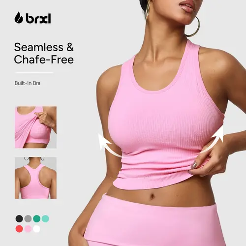BRXL Women's Seamless Racerback Workout Tank Top with Built-in Bra - Athletic Training Tops, Exercise Activewear, Fitness Vest Shirt, Quick Dry, Sporty Chic for Gym Yoga