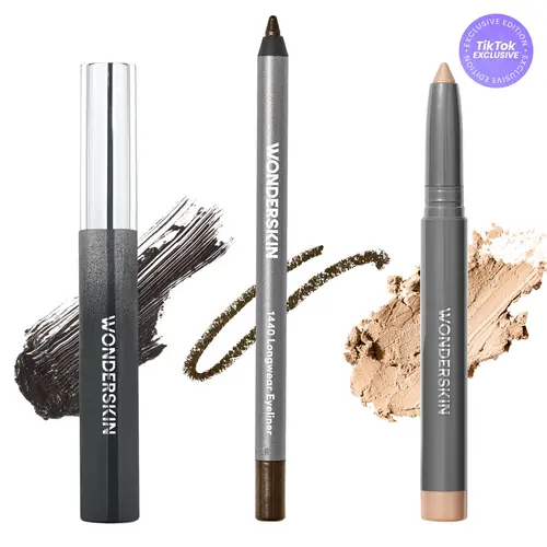 Wonderskin Signature Eyes Set – Infinite Rizz Mascara, 1440 Longwear Eyeliner & IYKYK Eyeshadow Stick for longwear, smudge-proof eye looks with volume, definition, and vibrant color. Vegan, cruelty-free, and made for all-day wear