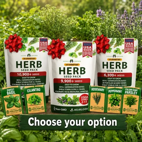 Home Grown USDA-Certified Heirloom Herb Seed Packets - High Germination Variety with Bouquet Dill, Lavender, Rosemary, Basil, Cilantro for All Seasons Indoor/Outdoor Hydroponic Grow Herbs Setup
