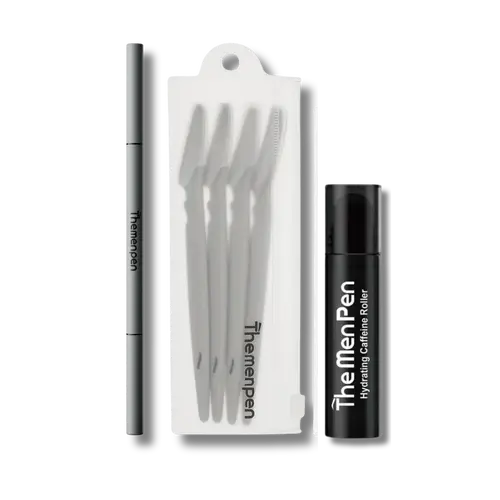Men's Caffeine-Infused Brows/Beard/Hair Care Pen Refresher Kit - .5 oz, 4 in x 6 in, 5 Shades Daily Hairline Restore Solution with Hyaluronic Hydration, Stainless Components, Waterproof Formula for Commuting