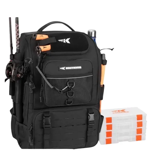 KastKing Karryall Fishing Tackle Backpack+ Black (With 4 tackle trays included)-L Water Resistant Daypack
