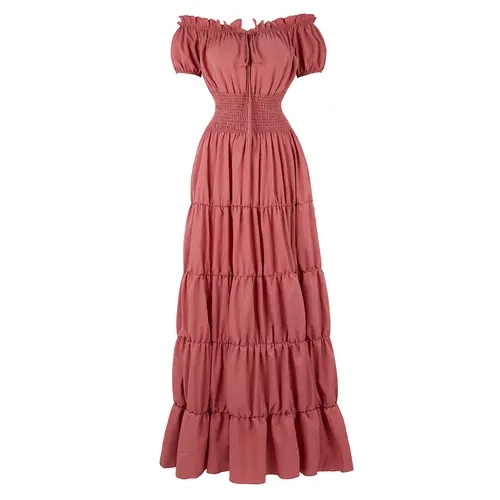 Women's Retro Medieval Irish Light Pleated Smocked Waist Spandex Under Dress - Straps/Sleeves, Gothic, Renaissance Costume Gown, Halloween Outfit, Hand Wash Women's Clothes 6531-D3