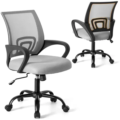 Sweetcrispy Contoured Mesh Fabric Desk Chair - Ergonomic Mid Back with Lumbar Support, Rocking Mode, Adjustable Height, Fixed Arms, Back Storage Slot, 360° Swivel, Reinforced Metal Base Feels Secure, Silent Smooth Roll, for Office, Gaming Use