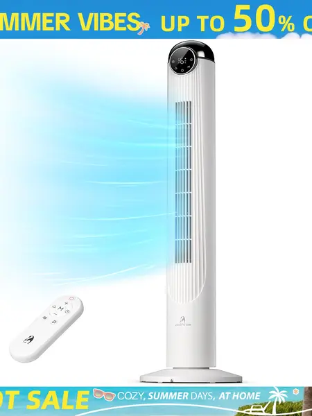 Antarctic Star T42 Tower Fan for Bedroom, 2026 Upgraded DC Motor, 26ft/s High Velocity, 22dB Ultra Quiet Standing Fan, 6 Speeds 4 Modes, 90° Oscillating Bladeless Fan with 9H Timer, Floor Fans with Remote, White