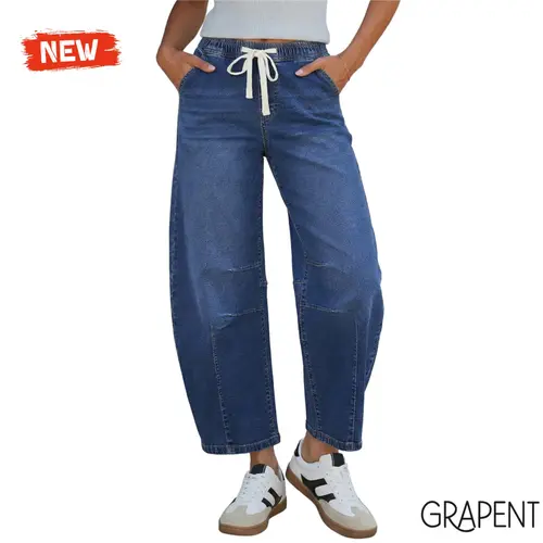 GRAPENT Women's High Waisted Barrel Jeans - Lady Streetwear Basic Trending Clothes, Cotton Blend Stretch Denim, Cropped Leg, Relaxed Fit for Summer-Early Fall