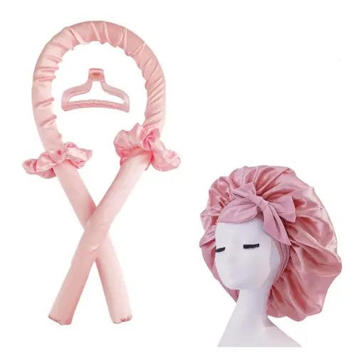 Women's Heatless Curling Set - Satin Bonnet Sleeping Cap, Wrap-Tie Headband Rod, Hair Rollers for Overnight Curl Transformation, Christmas/Birthday Gifts, Silky Bouncy Results (Bonnets for Women, Hair Tools)