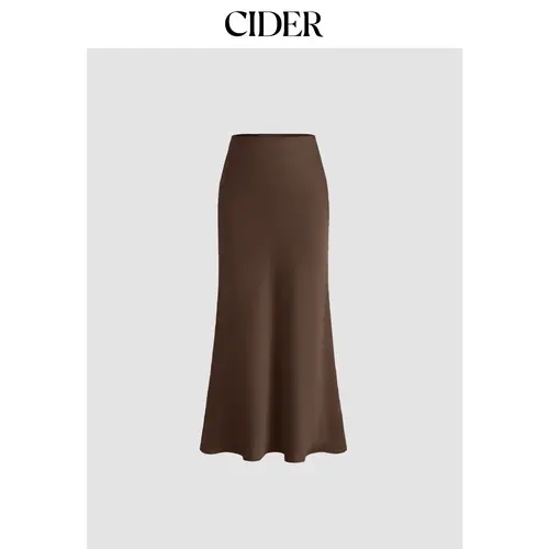 Cider Satin Mid Rise Ruffle Bias Maxi Skirt