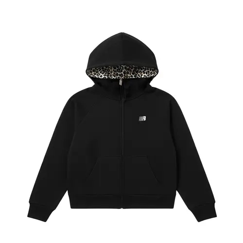 FDR Women's Cropped Full-Zip Hoodie - Soft Fleece Fabric, Leopard Print Hood, Oversized Relaxed Fit, Kangaroo Pocket, Casual Long Sleeve Zipper Top for Everyday Wear, Streetwear Clothes#TikTokShopBackToSchool, Party