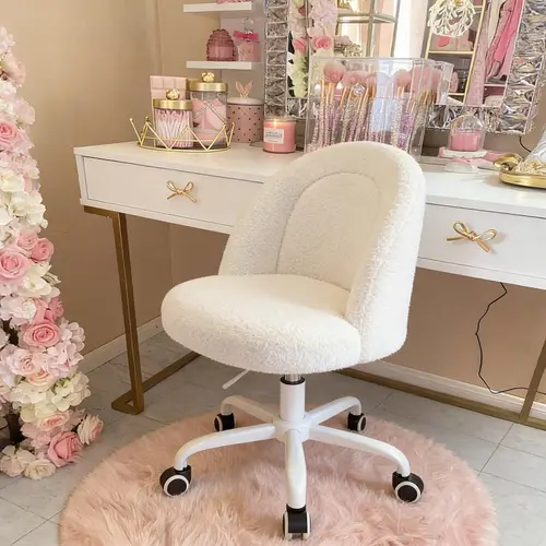 Raybee Swivel Vanity Chair with Wheels, Cute Desk Chair with Backrest, Armless Office Chair Height Adjustable, Soft Lumbar Support for Small Space, Bedroom, Study, Makeup for Girls #SummerVibes #TikTokShopStockUp