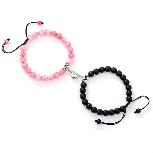KC Unisex Couple Bracelet Set - American Design Matching Bracelets, Adjustable Drawstring Beaded, Magnetic Bond Snap, Natural Beads, Casual Everyday Wear Costume Jewelry, Intimate Birthday Gifts