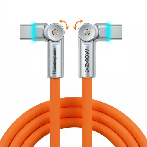 Chubbycable RotateX Type C to C Cable - 180° Rotate Plug, 240W High Power 48V 5A Max, Alloy+Silicone Build, Mobile CarPlay Ready, USB 2.0, LED-Lit Charge Path, 3.3ft/6.6ft, Universal Charging Cables for Smartphones (Data Transmission & Fast Charging)