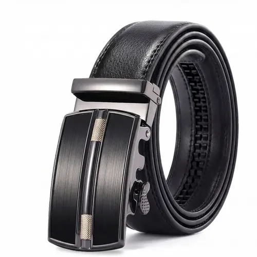 Men's Sturdy Ratchet Cowhide Scuff-Resist Leather Belt - Heavy Duty Automatic Quick-Release Buckle, Adjustable Size, Workday-Ready Hold, Casual Vintage-Punk Accessory, Scratch-Resist Wear, Father's Day Gift for Dress/Jeans