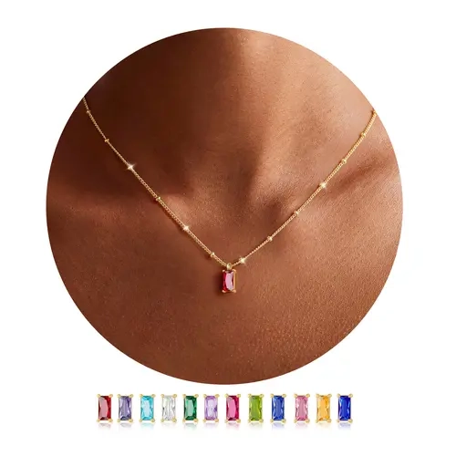 Women's 14K Gold Plated Birthstone Gem Necklace - Dainty CZ Pendant Chain Jewelry - 04-April-Clear CZ, Minimalist Personalization, Birthday Gift, Easter Basket Stuffer