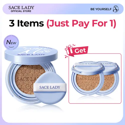 SACE LADY CoverMax Soft Matte Cushion 3-in-1 Cosmetic - Broad Spectrum SPF50 Concealer & Foundation, Blendable, 24H Long Lasting High Coverage, Waterproof, Oil Control, Airbrushed Skin, Matte Look, For All Skin Types, Multiple Shades, Summer Makeup