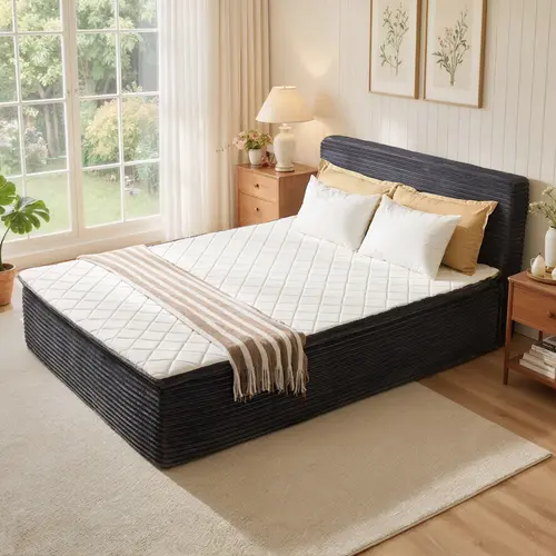 【DealsforYouDays】CAODOC Boneless Bed No Frame No Assembly, Foam & Spring Hybrid Floor Mattress And Removaable Headboard Bed for Bedroom Guest Room RV Small Spaces,Queen Full Twin Size Bed
