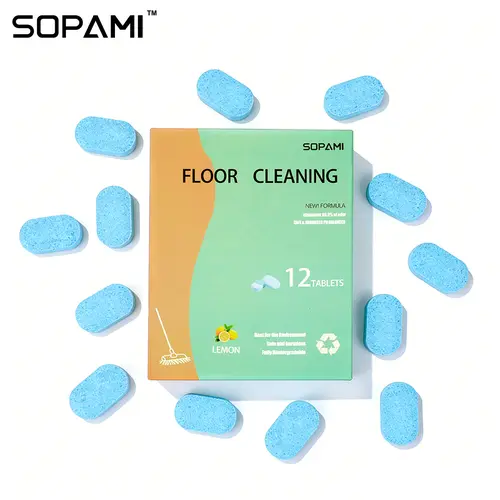 SOPAMI 12/24-Pack Floor Cleaning Tablets lemon fragrance eco safe biodegradable cleans grime and bad odors no residue gentle on floors for daily home care