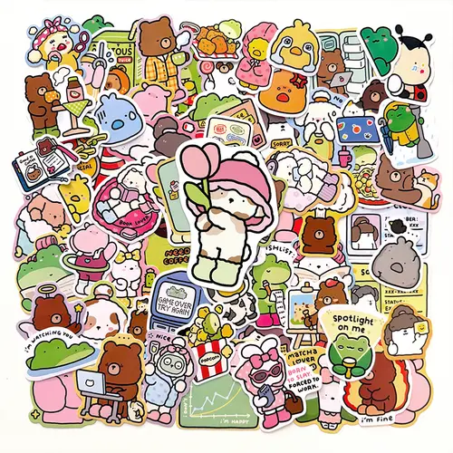Coco Wyo Cozy Friends 100pcs Vinyl Decal Sticker Pack - Cute, Waterproof, Easy to Peel Office Stationery for Laptops, Water Bottles, Scrapbooking Ephemera, DIY Crafts & Gifting for Adults