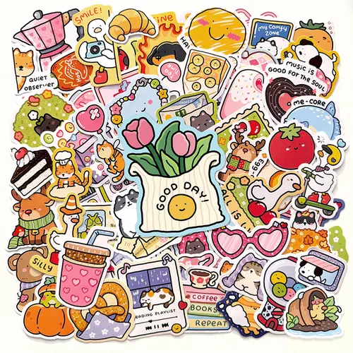 Coco Wyo 100-Piece Cute Assorted Vinyl Sticker Pack - Aesthetic Kawaii Scrapbook Decals, Waterproof, Easy to Peel, 1.5-2.5 Inches, for Customizing Items, Office Stationery Supplies, Adults, Assorted Decals