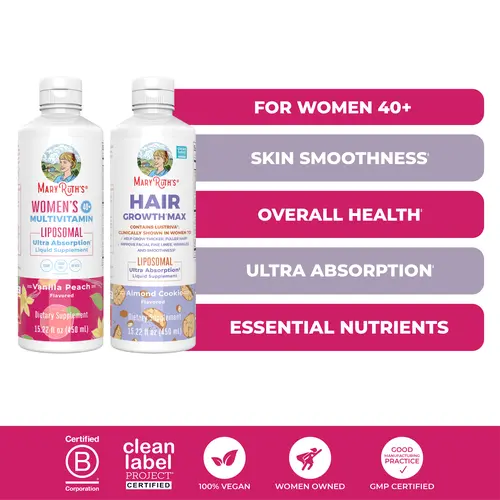 MaryRuth's Women's 40+ Multivitamin & Hair Growth Max Liposomal Bundle - Women's 40+ Multivitamin Liposomal 15.22 oz - Hair Growth Max Liposomal 15.22 oz