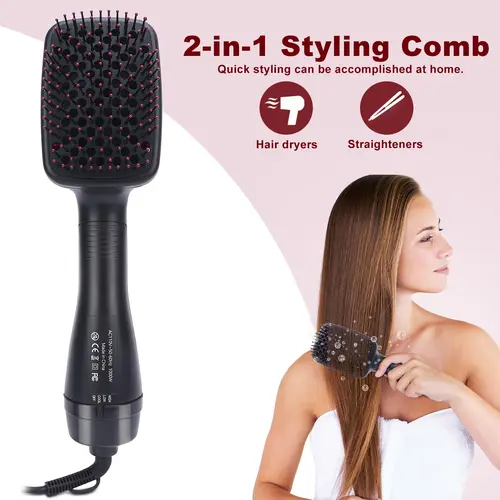 2-in-1 Multifunctional Styler Hair Dryer Brush - ABS Straight Hair Tool with Ionizer, EU Plug, Hot Air Detangler that Dries, Smooths, Reduces Frizz & Static