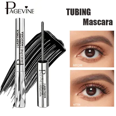 Waterproof Curling Mascara with Thin Precision Brush, Lengthening Volumizing Lash Mascara, Smudge-Proof Clump-Free Eyelash Makeup for Daily Wear, Work, Party