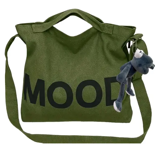 2026 New MOOD Letter Canvas Crossbody Shoulder Bag, Simple Versatile Daily Tote Bag for Daily Commute and Short Trips, Commuting Shoulder Bag