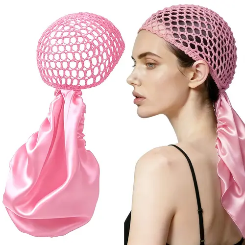 Women's Adjustable Reversible Satin Protective Bonnet - 2-in-1 Dry & Grooming Cap, 80G Dual-Layer Satin Sateen + Handmade Netting, Breathable Accessory for Curl Products, Anti-Frizz, Hair-Moisturizing, Overnight Heatless Styling